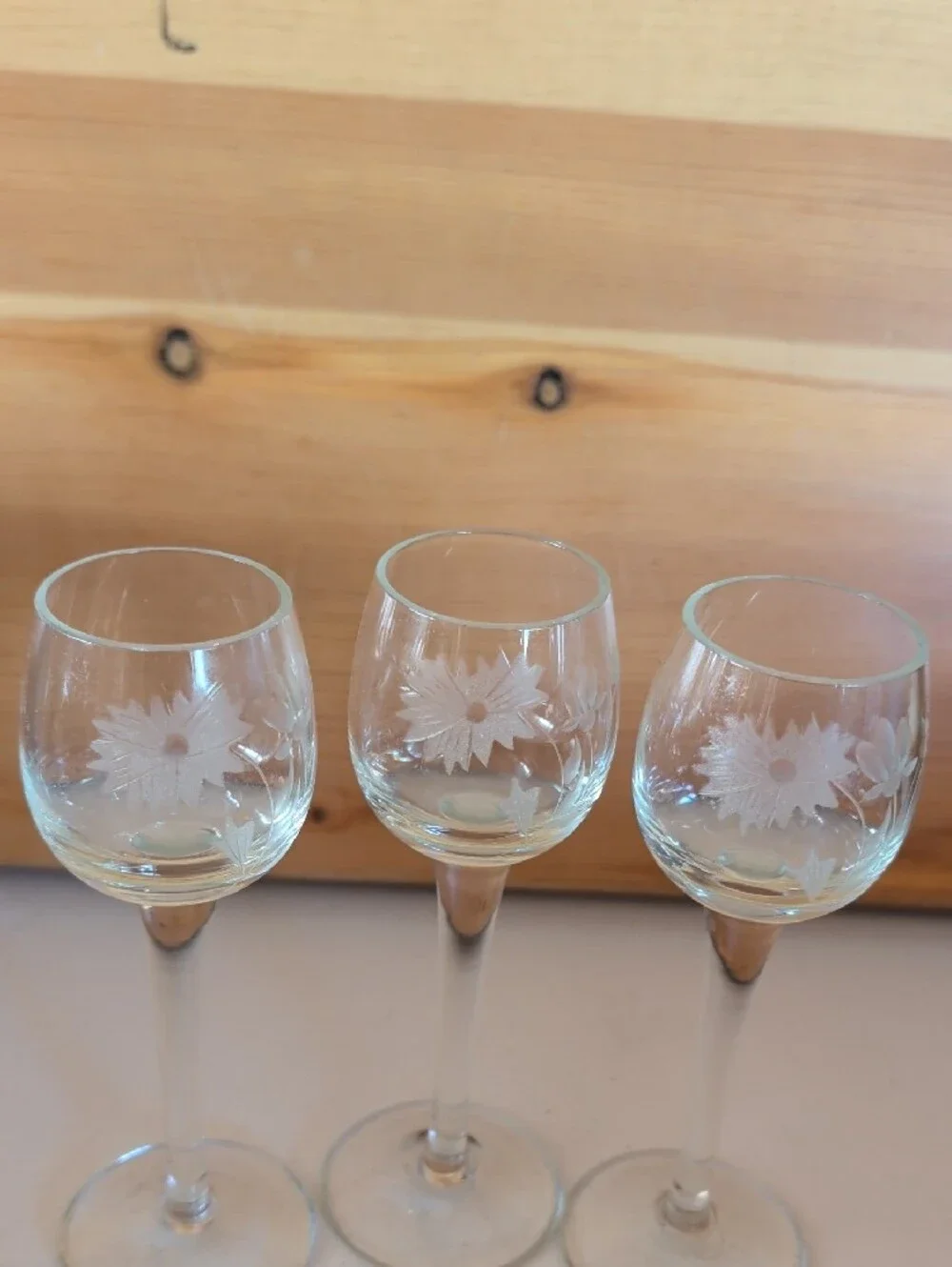 VTG. Etched Floral Cordial Goblet Glasses - Clear (Set of 3)